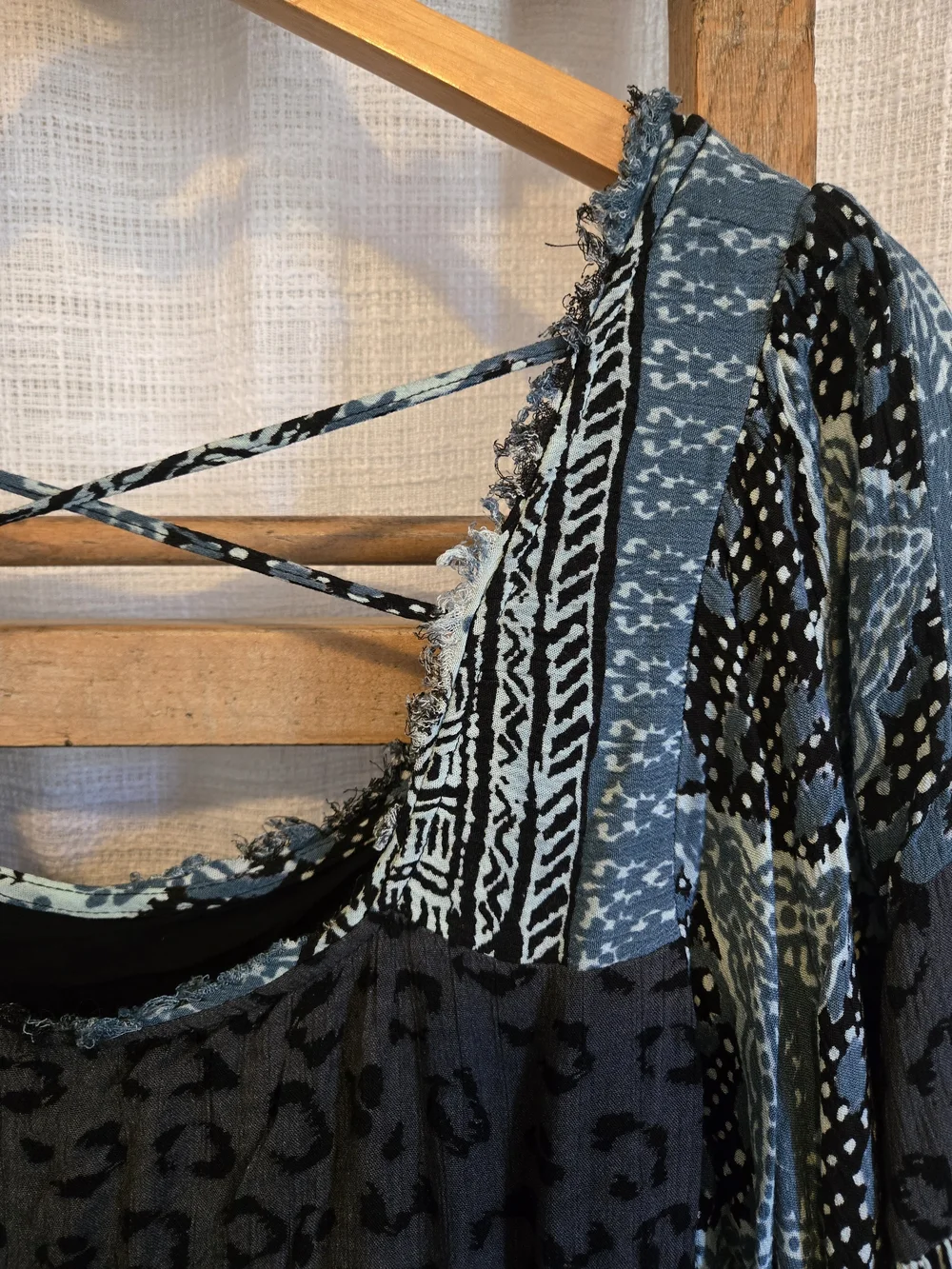 Free People Blue and Black Printed Crisscross Back Tunic
